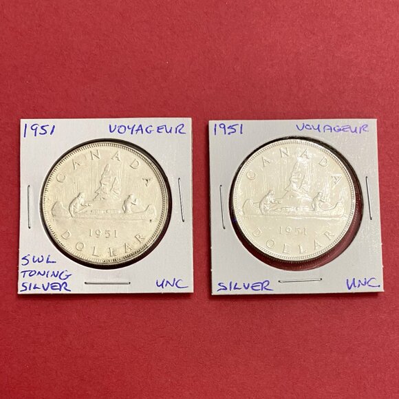 Fantastic Pair of 1951 Canada Uncirculated Silver $1 Coins! - Picture 1 of 16